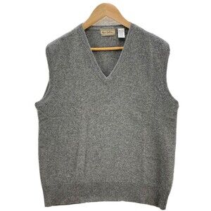 VTG Marc Jeffries Lambswool Sweater Men's Large Gray V-neck Vest Preppy Pullover
